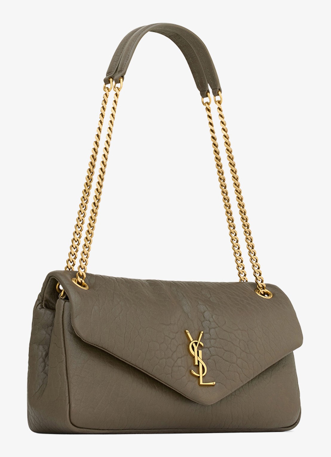 Saint Laurent Calypso Medium schoudertas van lamsleer - detail 4 bronsgroen