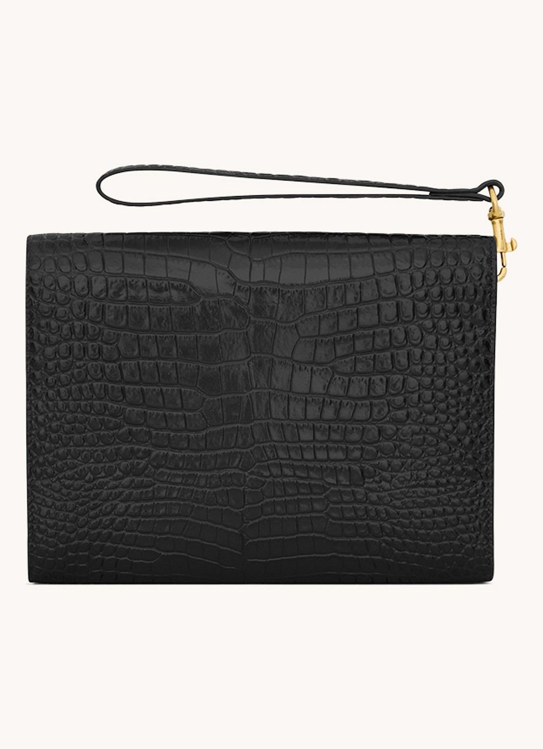 Saint Laurent Cassandre clutch van kalfsleer met crocostructuur - detail zwart