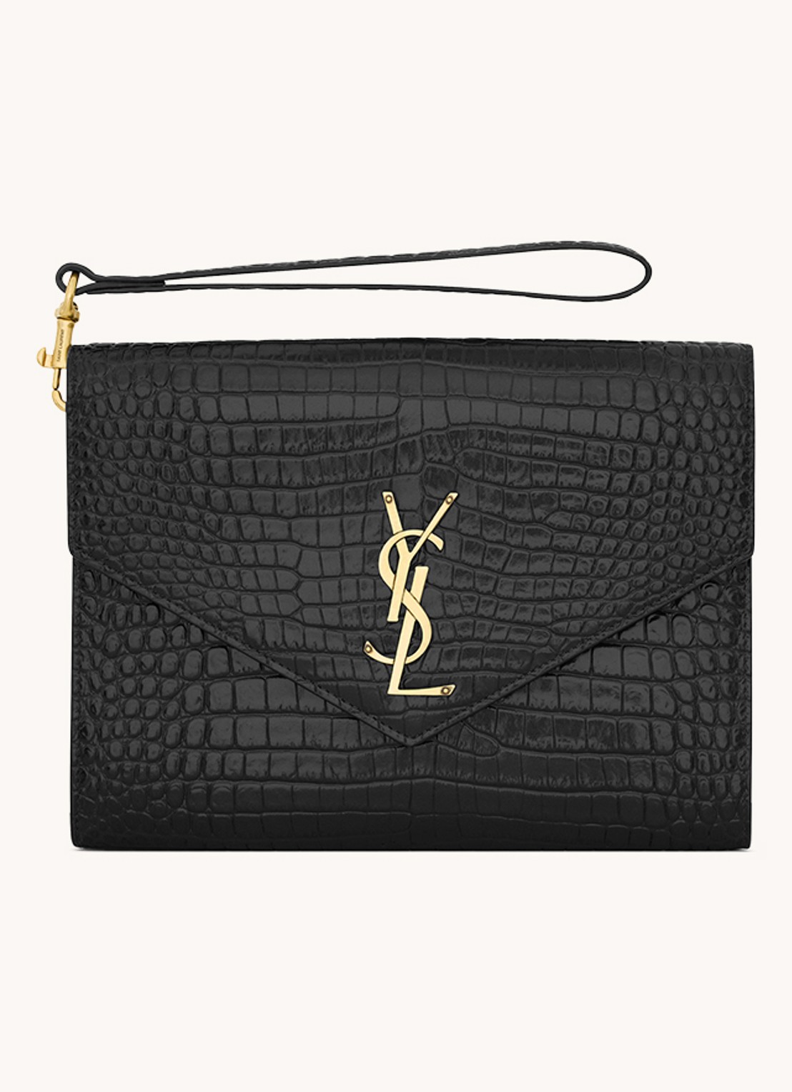 Saint Laurent Cassandre clutch van kalfsleer met crocostructuur - voorkant 4 zwart