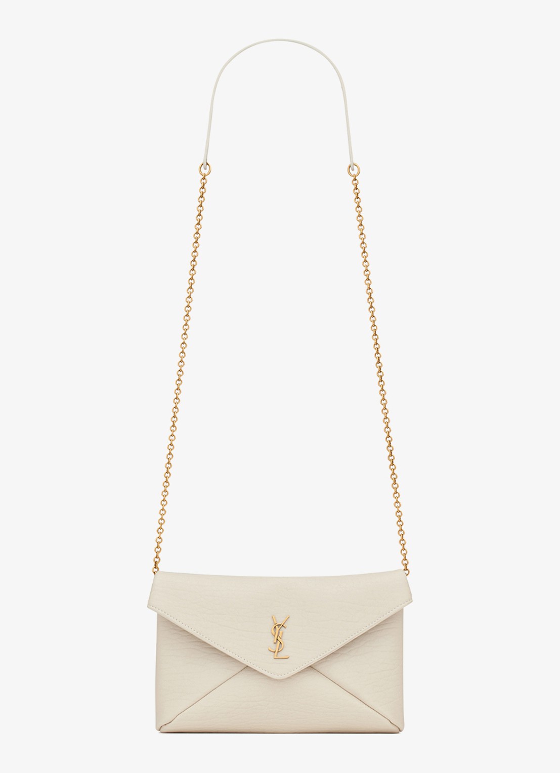 Saint Laurent Cassandre clutch van lamsleer met afneembare schouderriem - voorkant 2 gebroken wit
