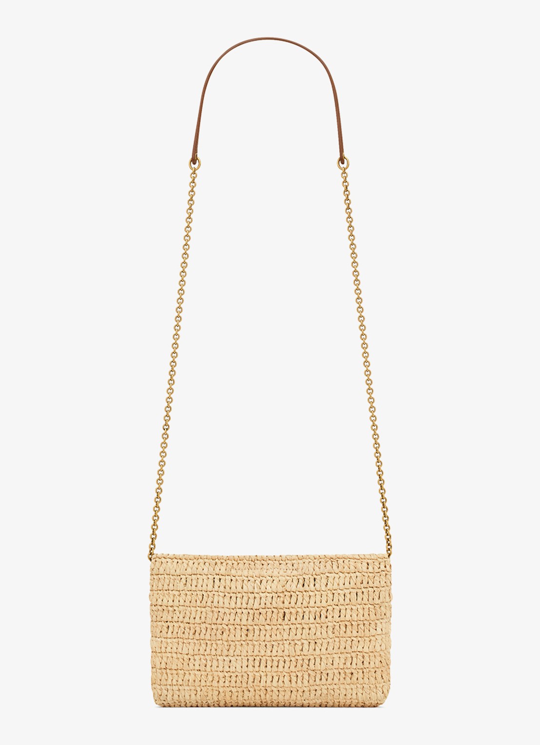 Saint Laurent Cassandre crossbodytas van raffia met leer - achterkant 4 beige