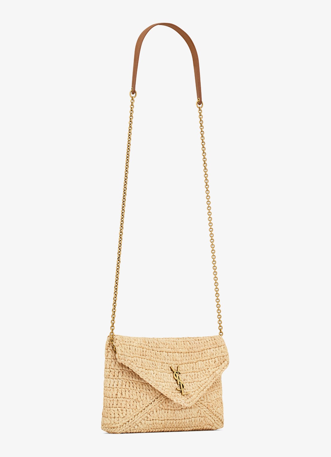 Saint Laurent Cassandre crossbodytas van raffia met leer - detail beige