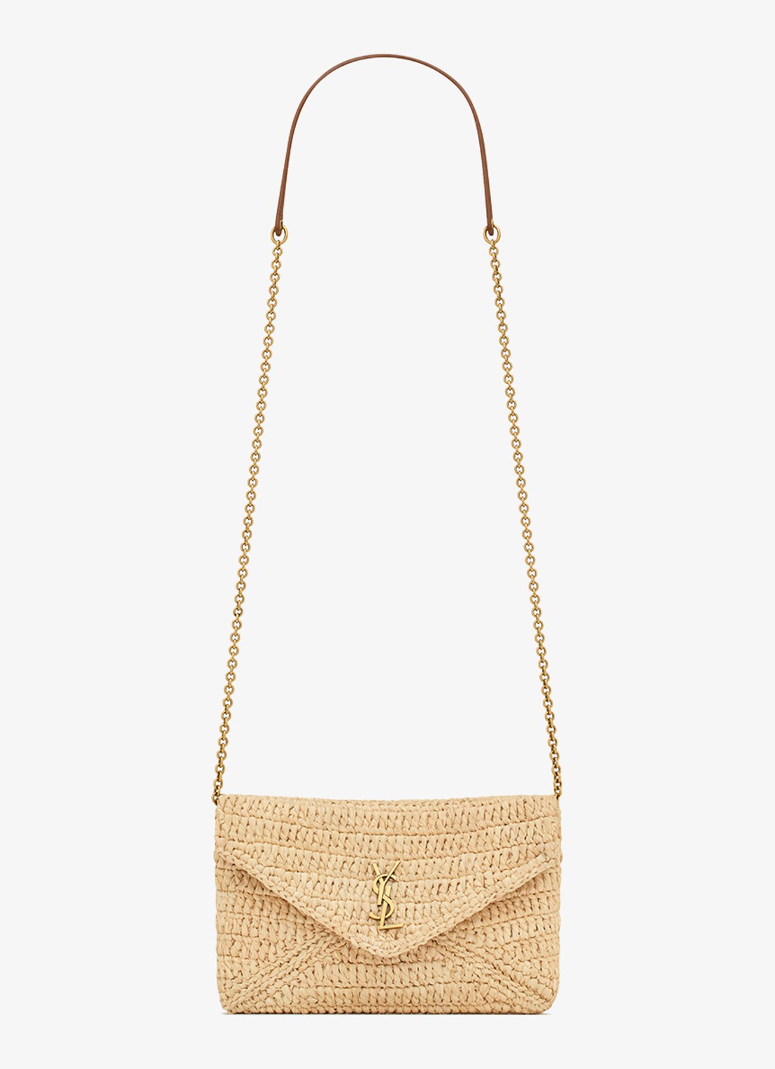 Saint Laurent Cassandre crossbodytas van raffia met leer - voorkant 5 beige