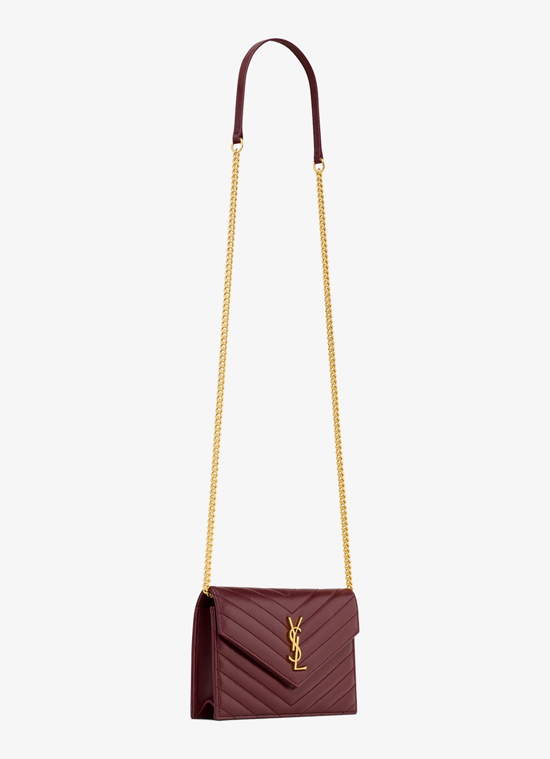 Saint Laurent Cassandre Envelope clutch van lamsleer met afneembare schouderriem - detail 3 bordeauxrood