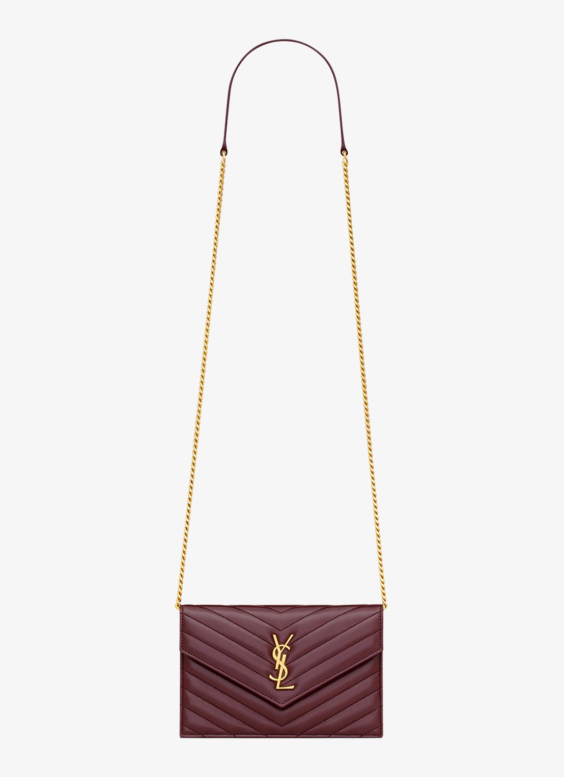 Saint Laurent Cassandre Envelope clutch van lamsleer met afneembare schouderriem - voorkant 2 bordeauxrood