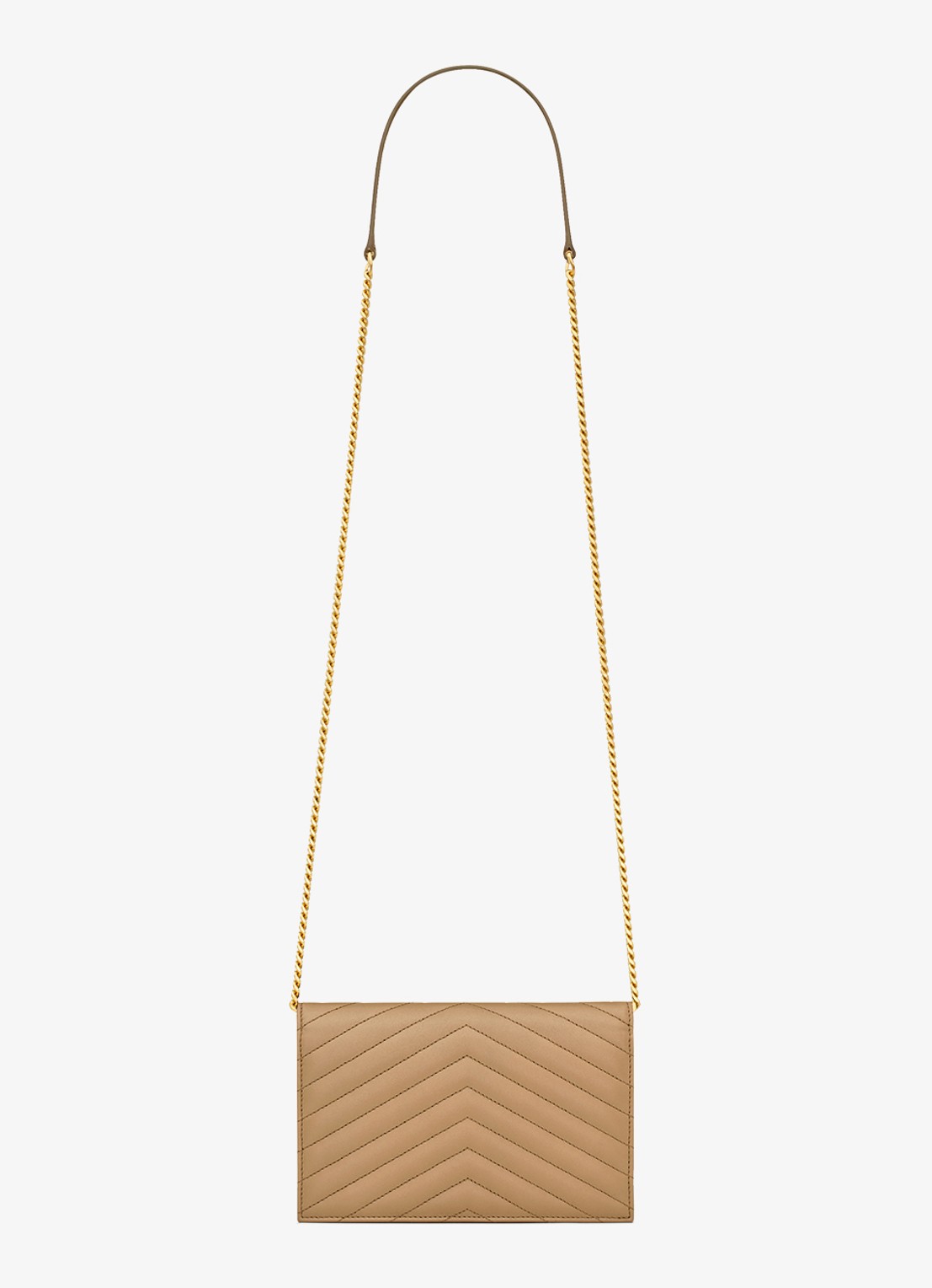Saint Laurent Cassandre Envelope clutch van lamsleer met afneembare schouderriem - achterkant beige