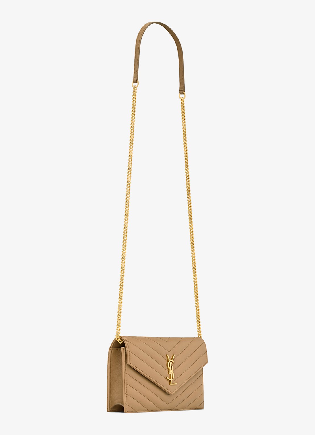 Saint Laurent Cassandre Envelope clutch van lamsleer met afneembare schouderriem - detail 2 beige