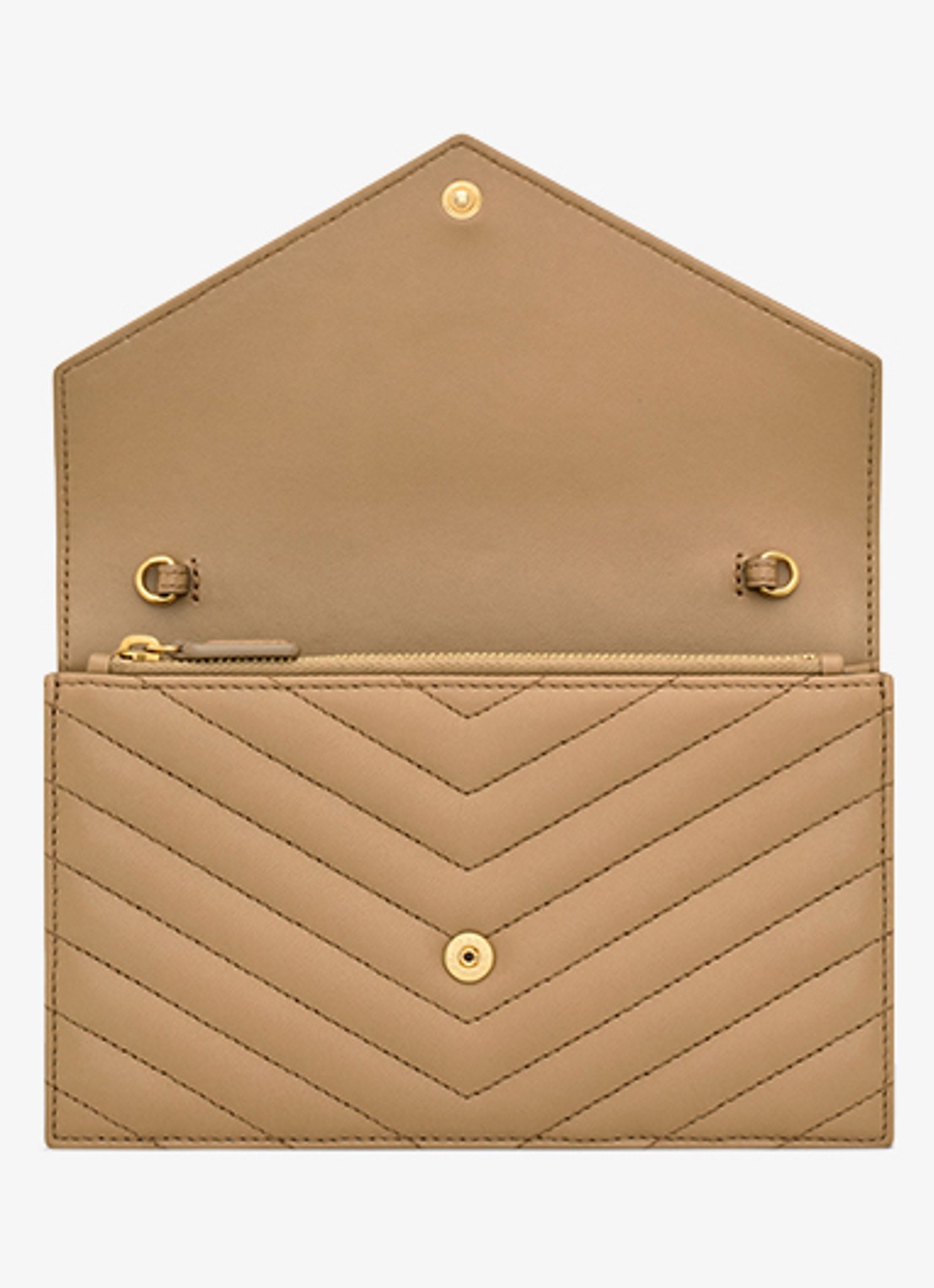 Saint Laurent Cassandre Envelope clutch van lamsleer met afneembare schouderriem - detail 4 beige