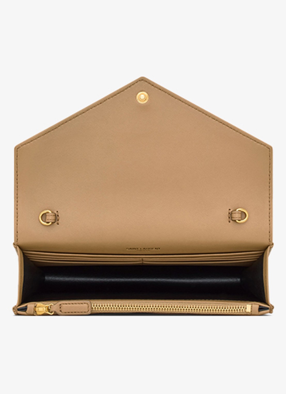Saint Laurent Cassandre Envelope clutch van lamsleer met afneembare schouderriem - detail 5 beige