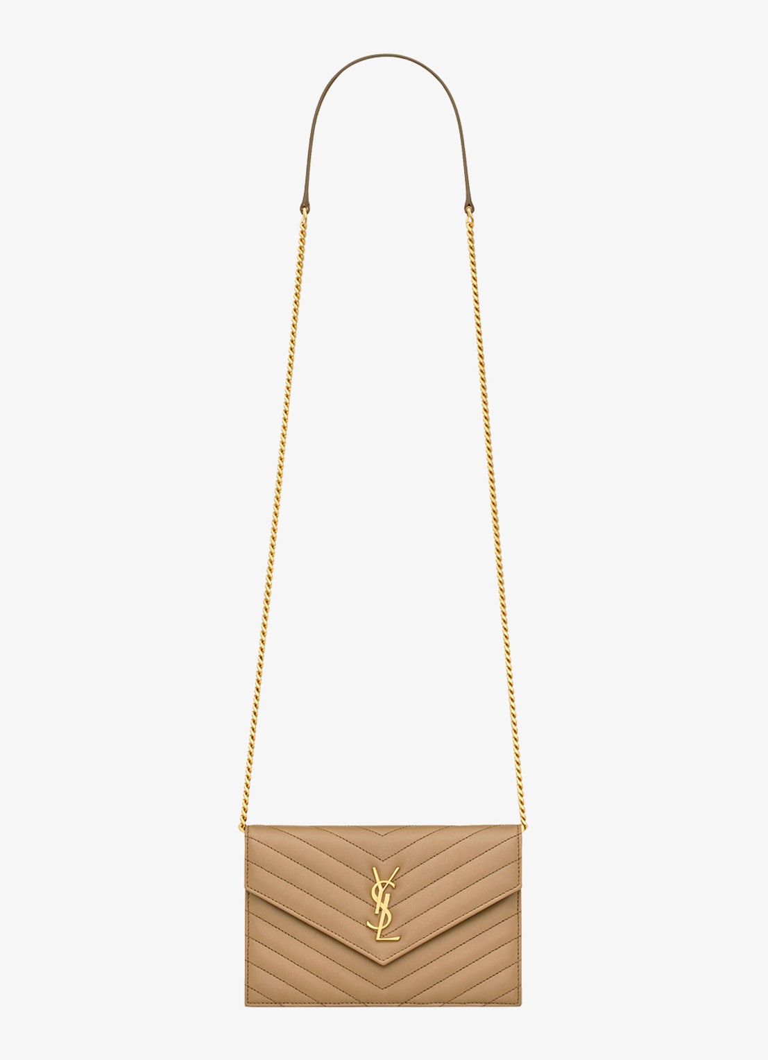 Saint Laurent Cassandre Envelope clutch van lamsleer met afneembare schouderriem - voorkant 6 beige