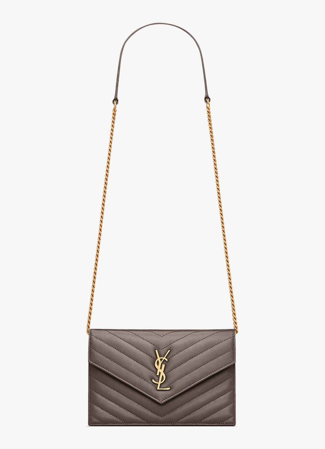 Saint Laurent Cassandre Envelope clutch van lamsleer met afneembare schouderriem - voorkant grijs