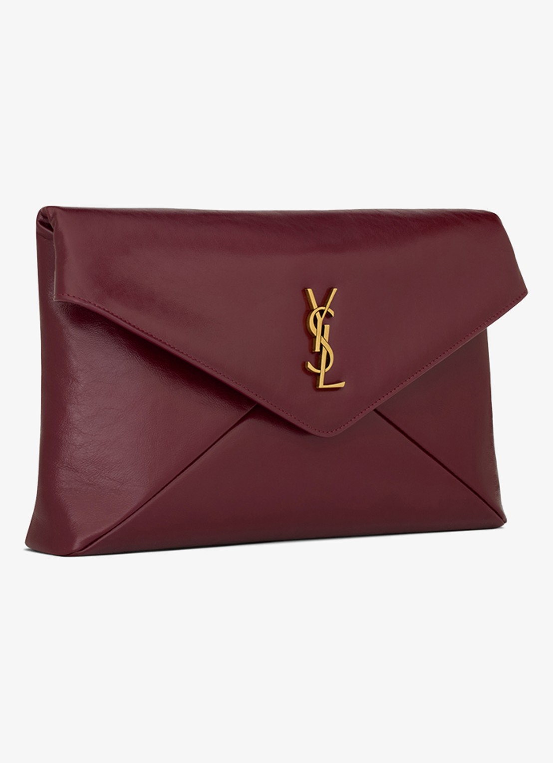 Saint Laurent Cassandre Envelope Large clutch van kalfsleer - detail bordeauxrood