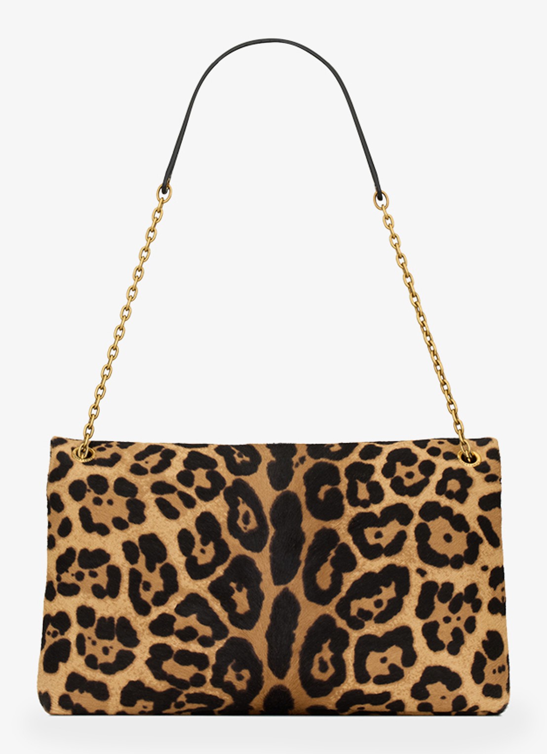 Saint Laurent Cassandre Envelope Large schoudertas van kalfsleer met ponyhair - achterkant bruin