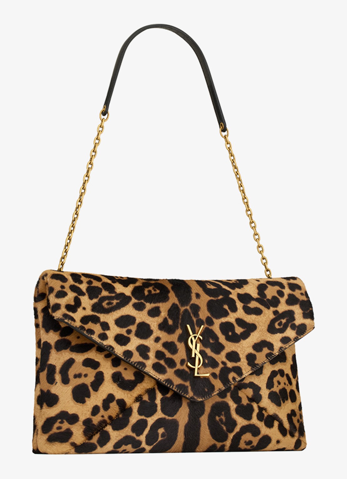 Saint Laurent Cassandre Envelope Large schoudertas van kalfsleer met ponyhair - detail 4 bruin