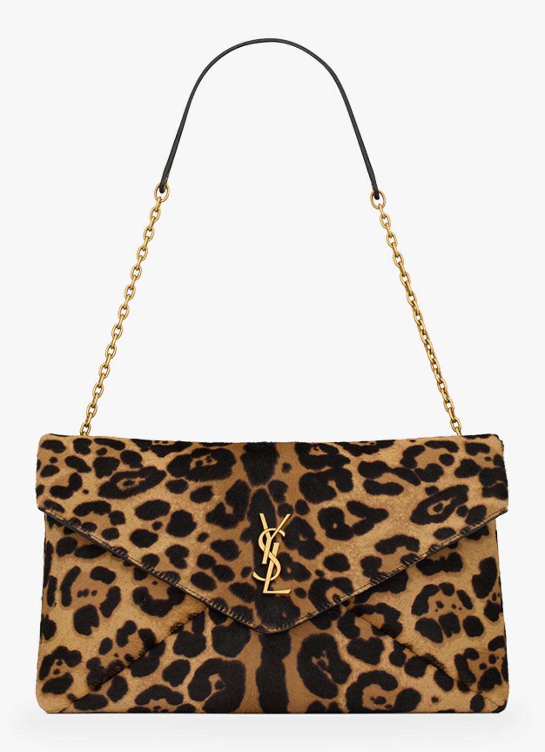 Saint Laurent Cassandre Envelope Large schoudertas van kalfsleer met ponyhair - voorkant 2 bruin