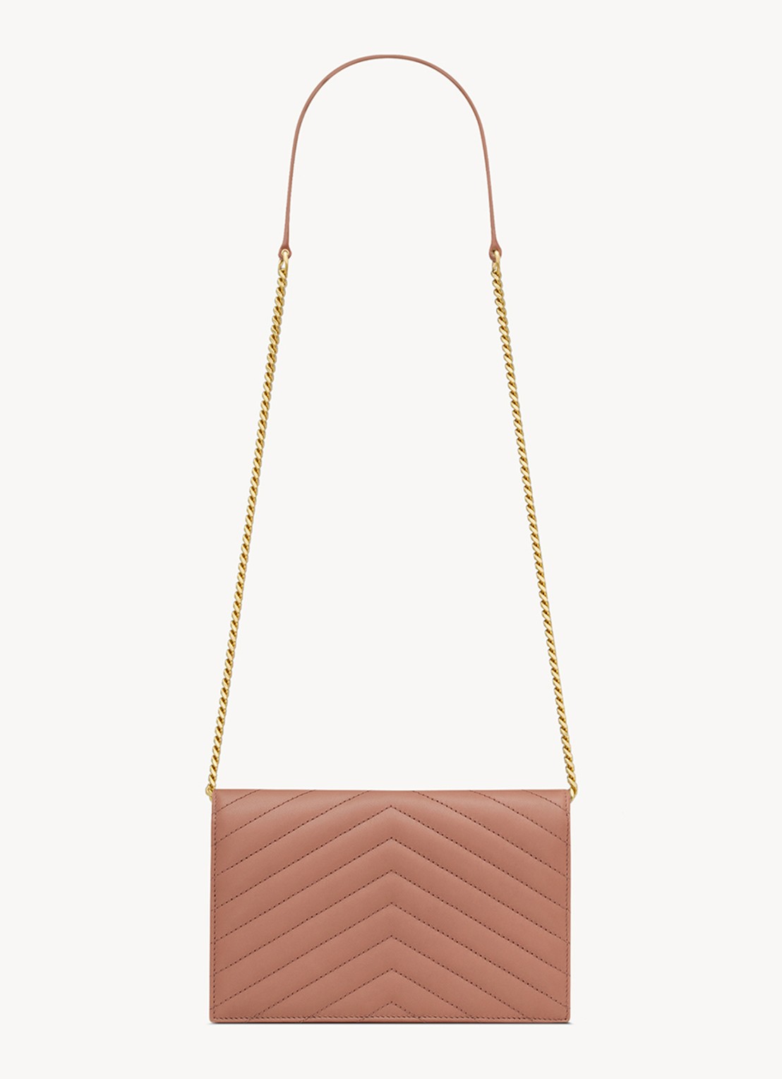Saint Laurent Cassandre Envelope portemonnee van lamsleer met afneembare schouderriem - achterkant 2 oudroze