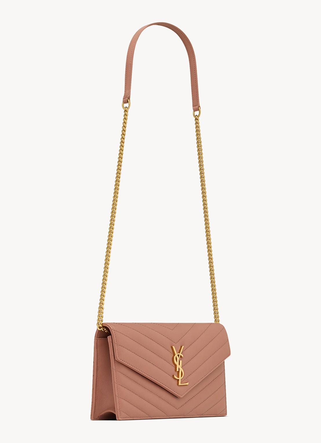 Saint Laurent Cassandre Envelope portemonnee van lamsleer met afneembare schouderriem - detail 4 oudroze
