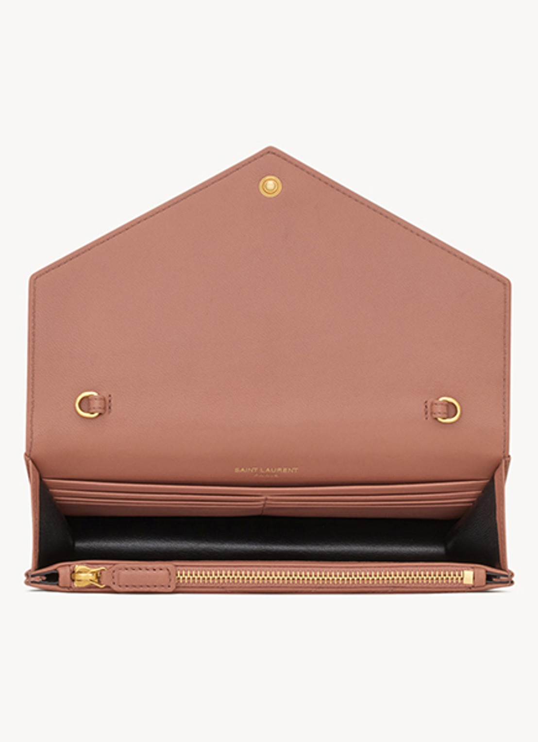 Saint Laurent Cassandre Envelope portemonnee van lamsleer met afneembare schouderriem - detail 6 oudroze