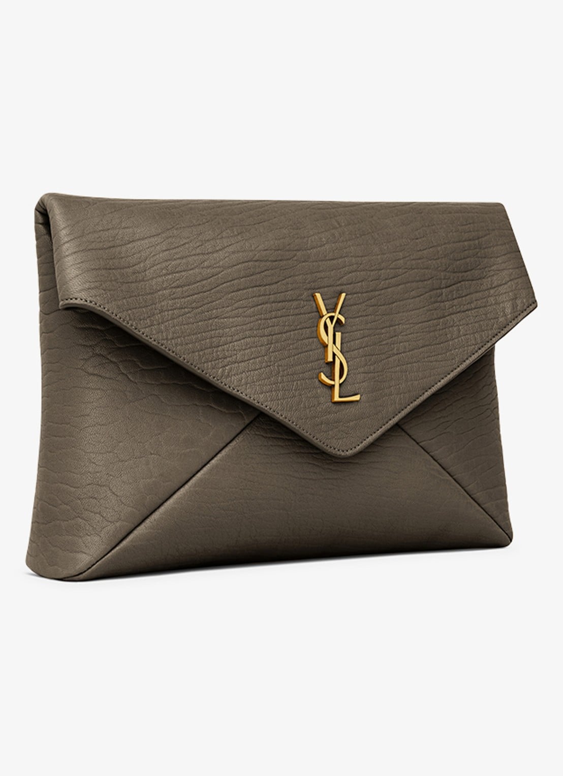 Saint Laurent Cassandre Large clutch van lamsleer - detail 4 bronsgroen