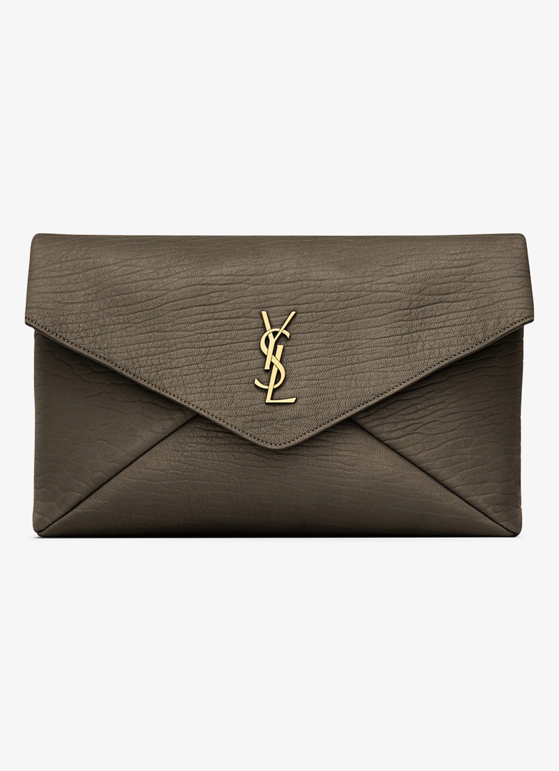 Saint Laurent Cassandre Large clutch van lamsleer - voorkant 6 bronsgroen