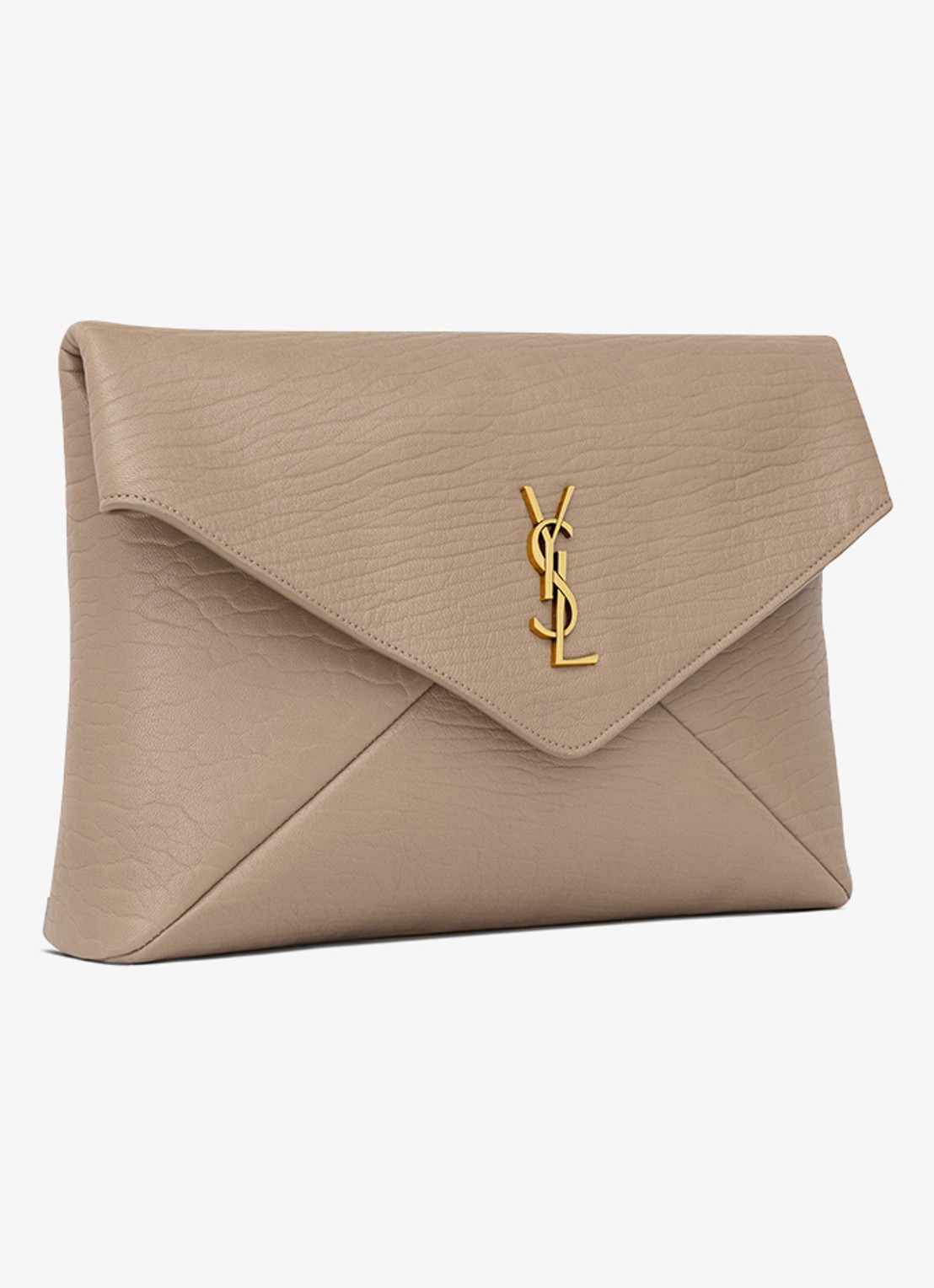 Saint Laurent Cassandre Large clutch van lamsleer - detail lichtbruin
