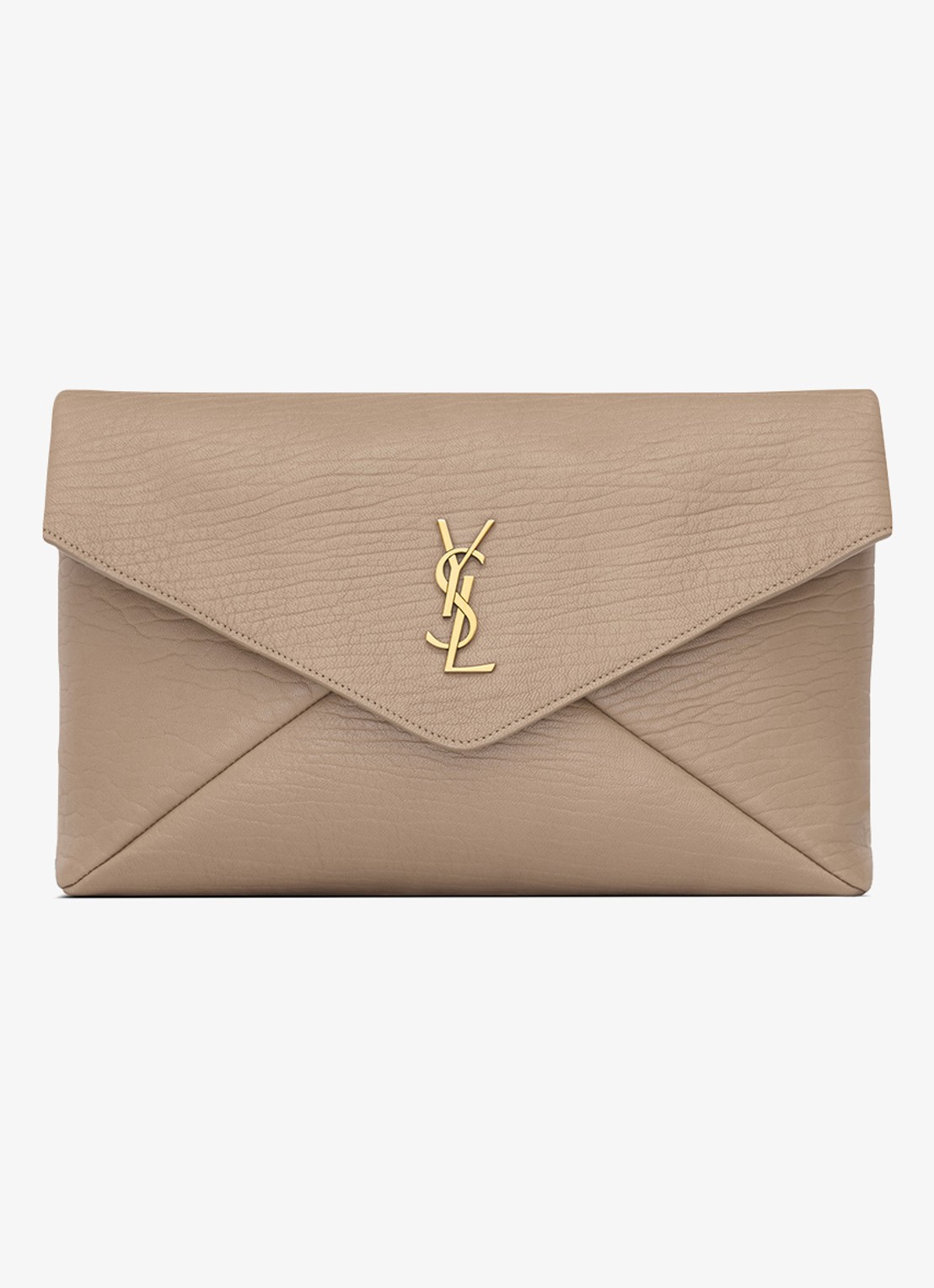 Saint Laurent Cassandre Large clutch van lamsleer - voorkant 4 lichtbruin