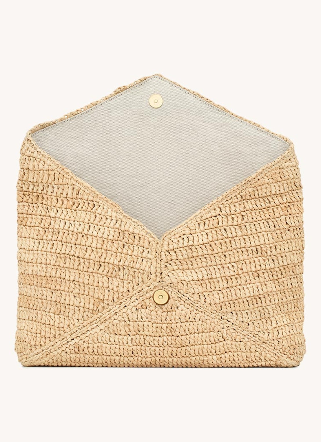 Saint Laurent Cassandre Large clutch van raffia - detail 4 beige
