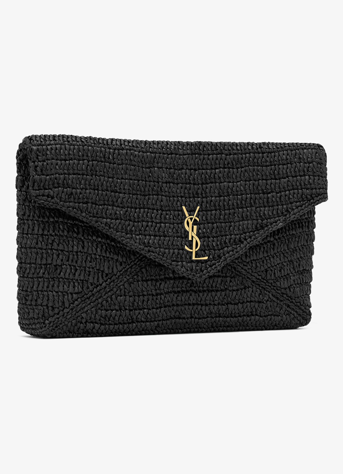Saint Laurent Cassandre Large clutch van raffia - detail 2 zwart