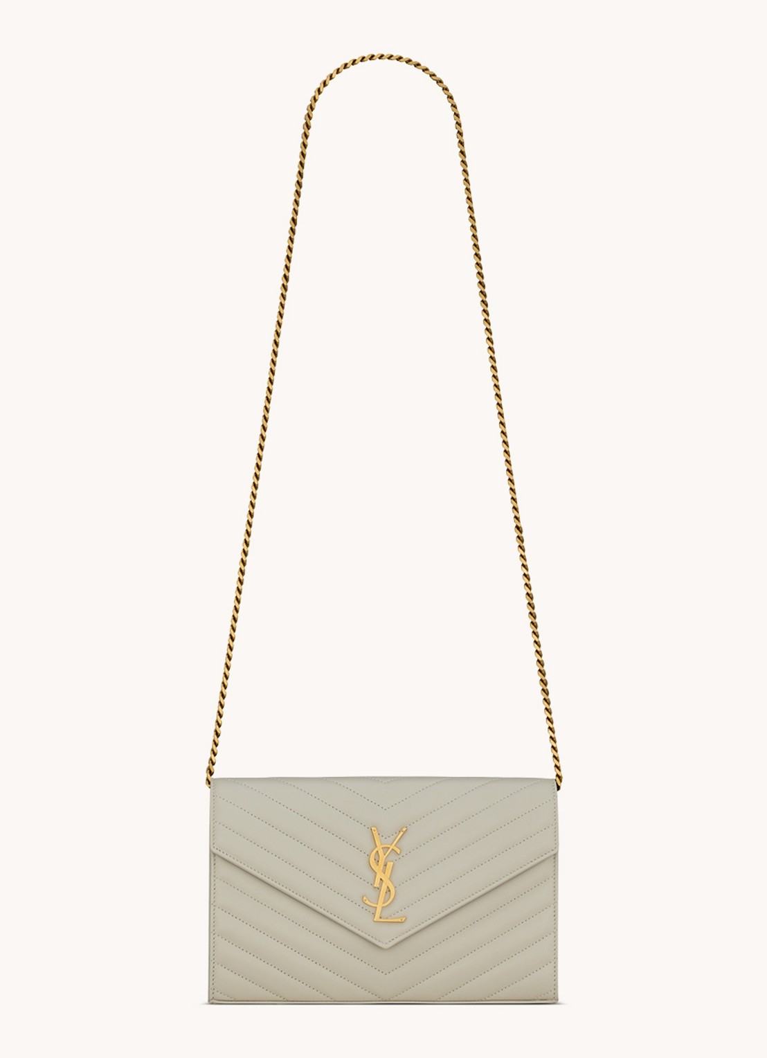 Saint Laurent Cassandre Matelassé portemonnee van lamsleer met schouderriem - voorkant 6 gebroken wit
