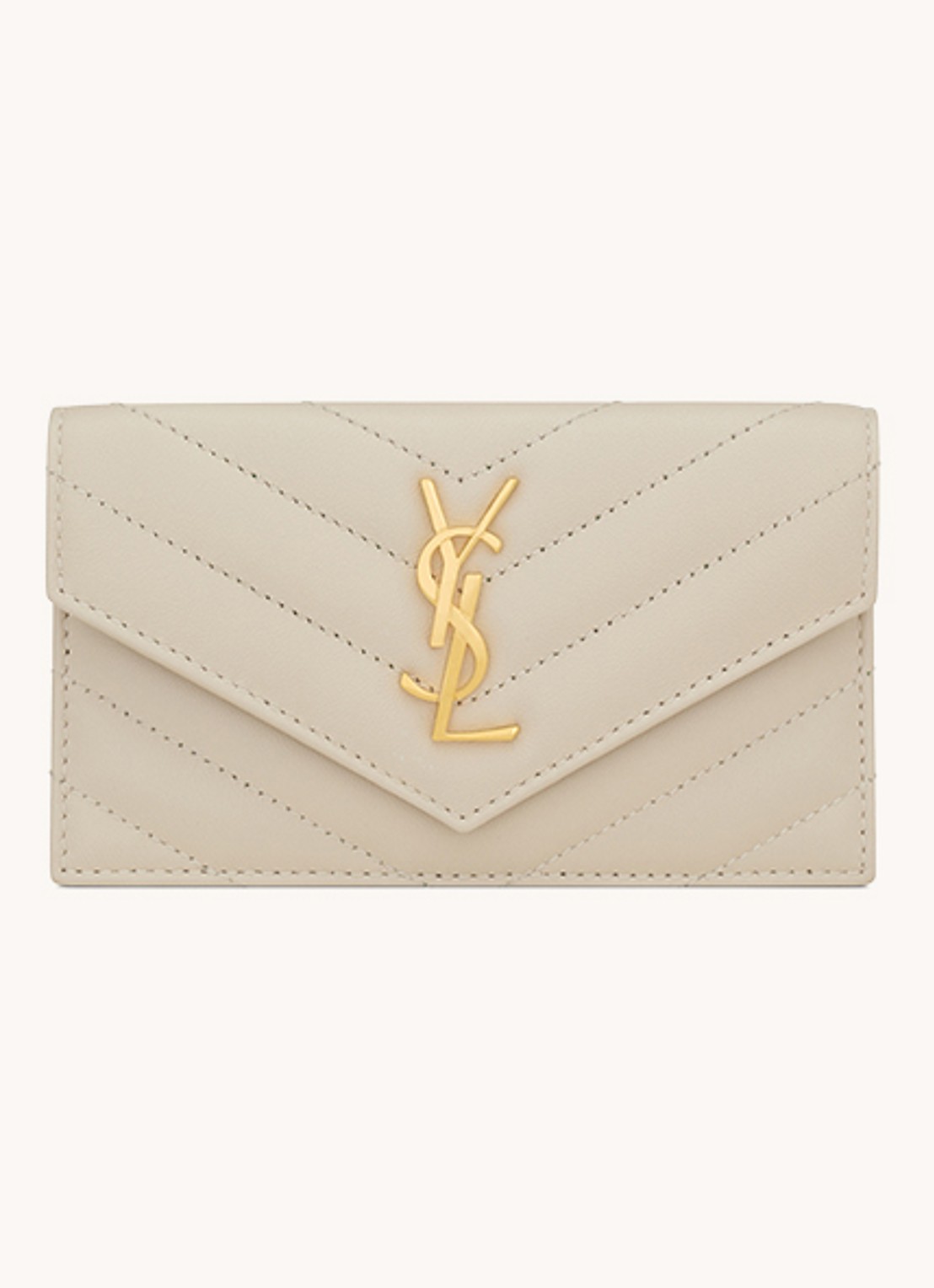 Saint Laurent Cassandre Matelassé portemonnee van quilted kalfsleer - voorkant creme