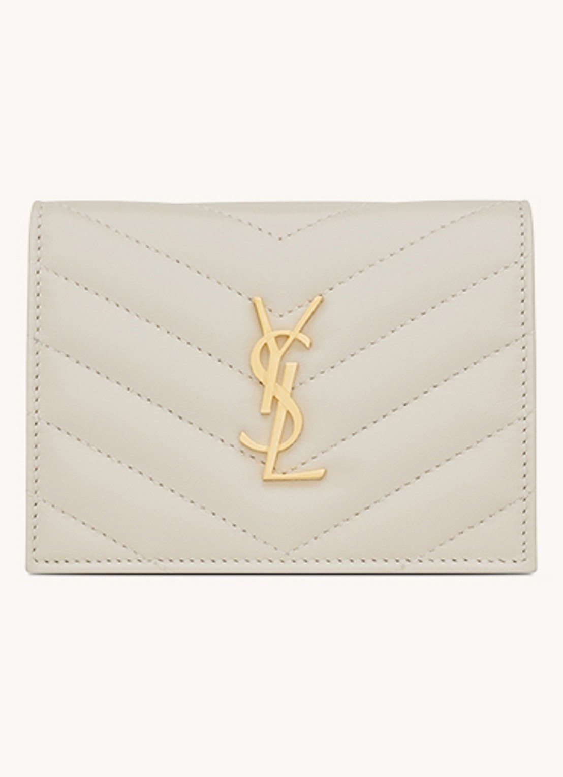Saint Laurent Cassandre Matelassé portemonnee van quilted kalfsleer - voorkant creme