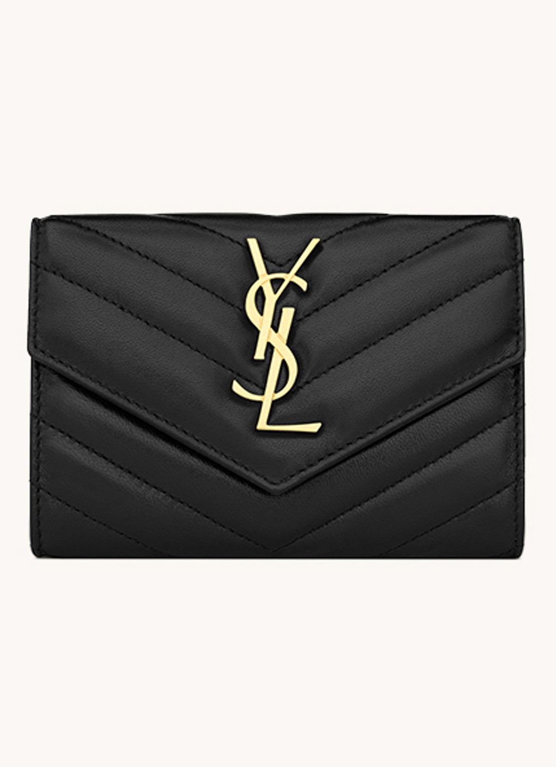 Saint Laurent Cassandre Matelassé Small Envelope portemonnee van quilted kalfsleer - voorkant 4 zwart