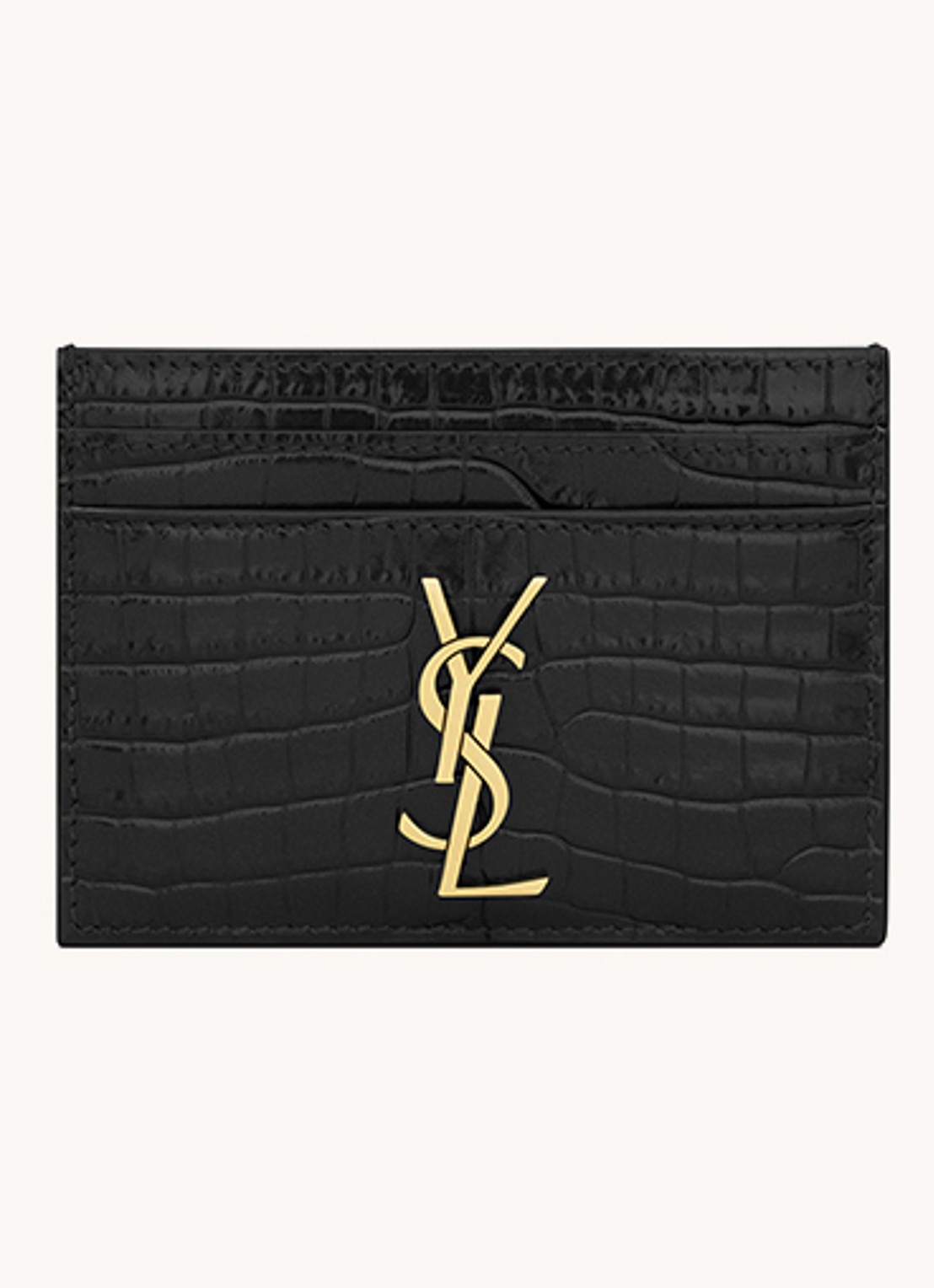 Saint Laurent Cassandre pasjeshouder van kalfsleer met crocostructuur - voorkant zwart