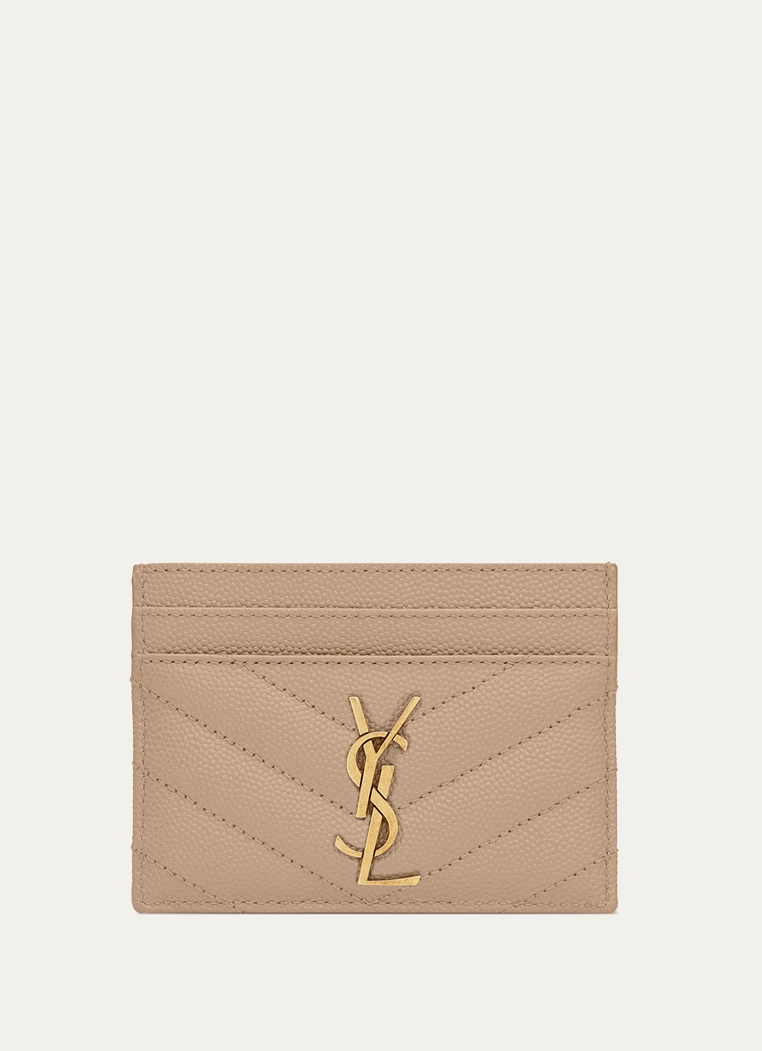 Saint Laurent Cassandre pasjeshouder van kalfsleer - voorkant 2 beige