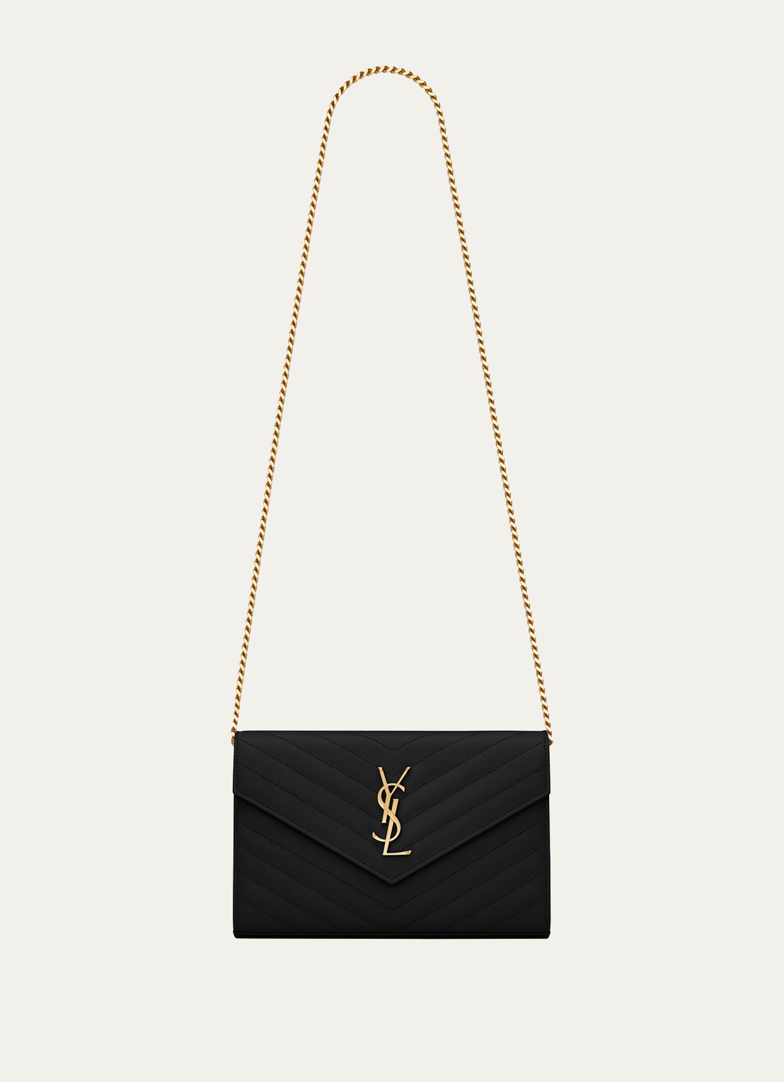 Saint Laurent Cassandre portemonnee van kalfsleer met afneembare schouderriem  - voorkant zwart