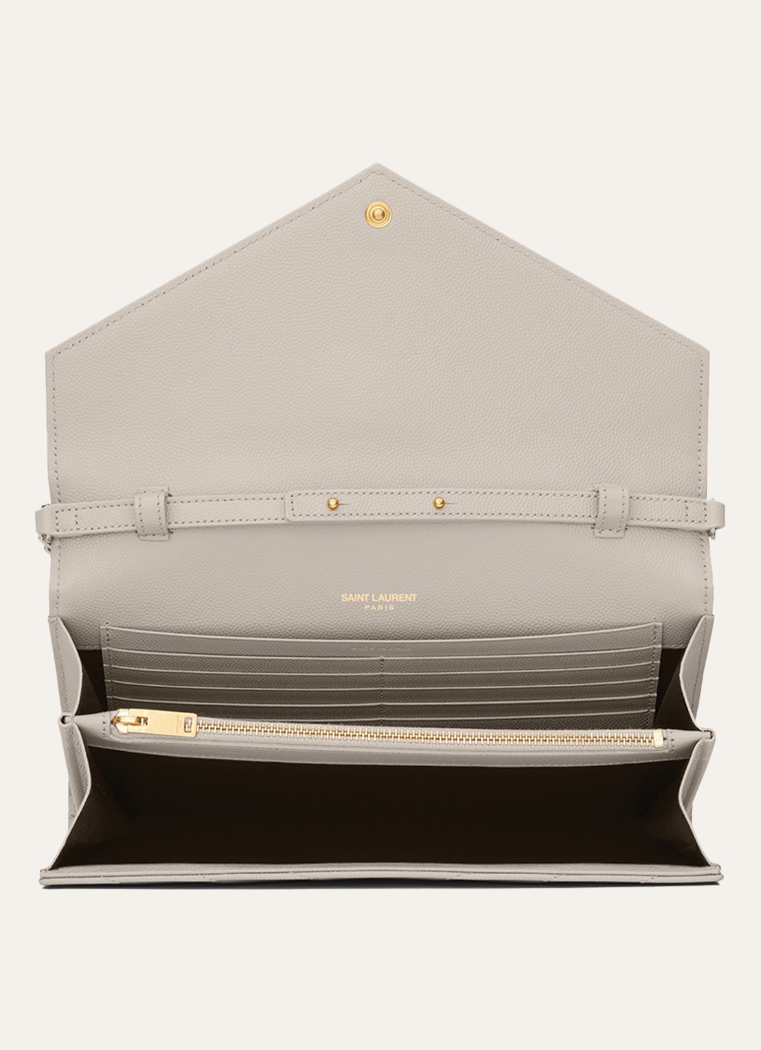 Saint Laurent Cassandre portemonnee van kalfsleer met afneembare schouderriem - detail 5 grijs