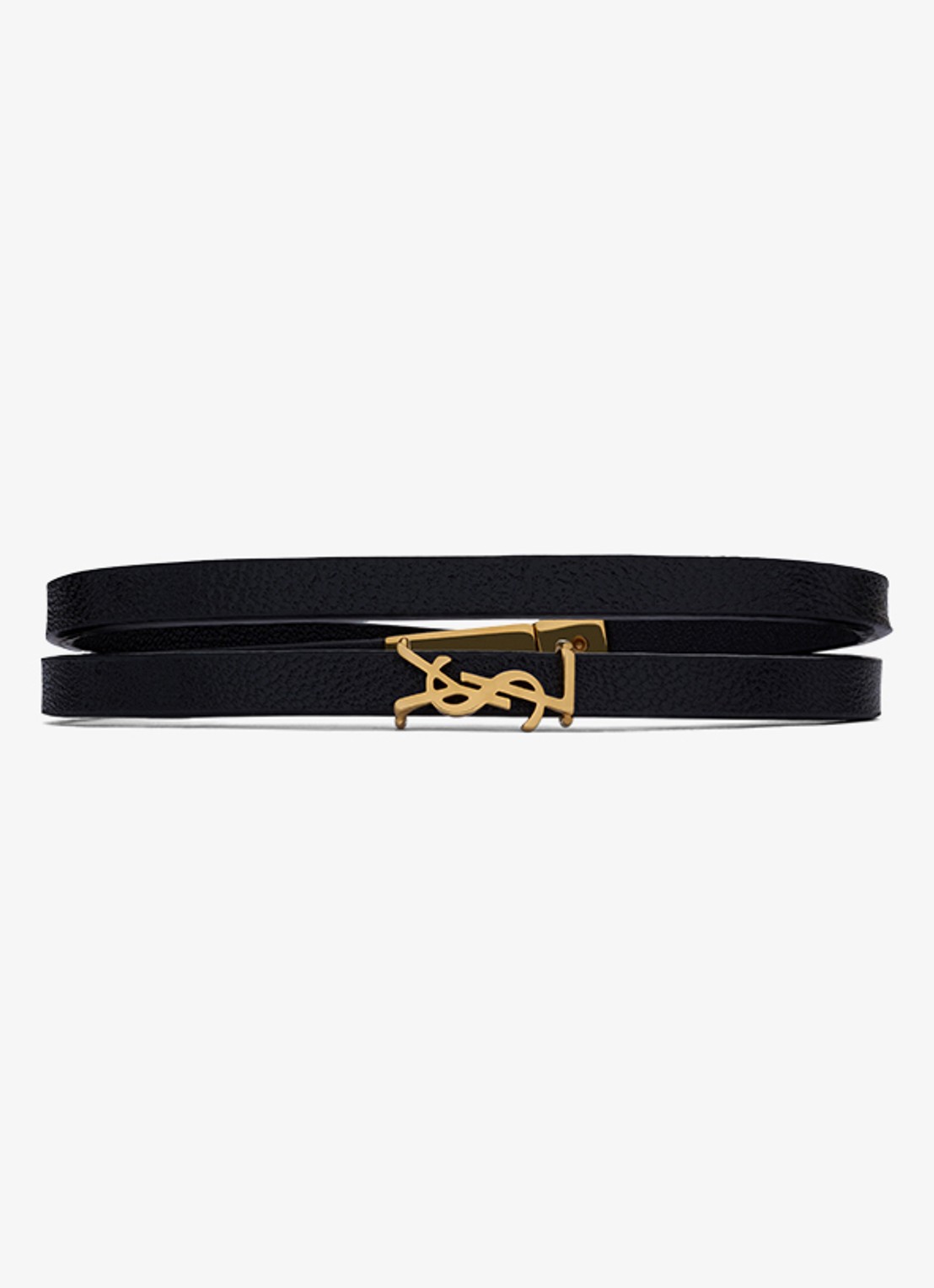 Saint Laurent Cassandre wikkelarmband van kalfsleer met logo - voorkant 4 zwart