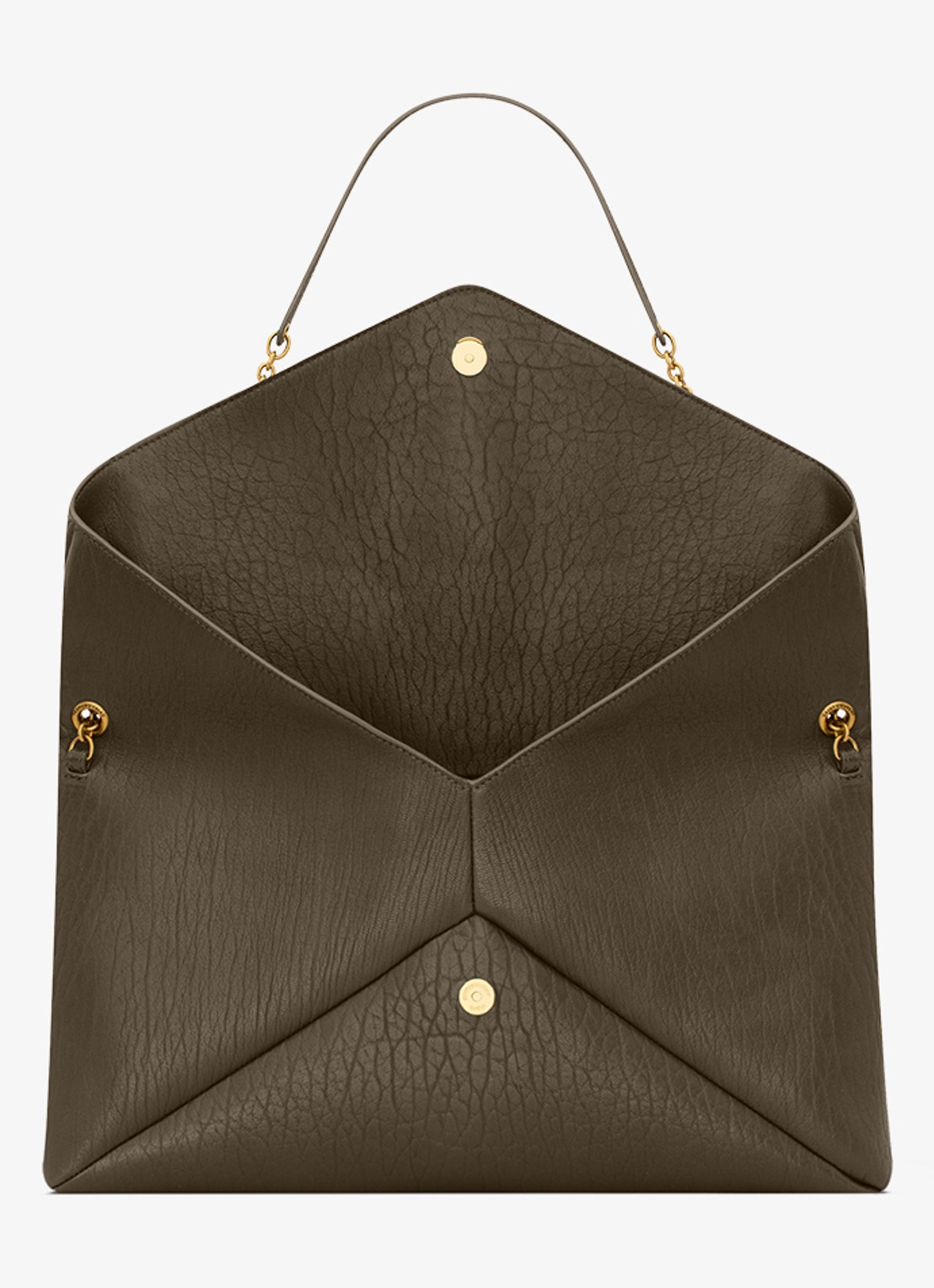 Saint Laurent Cassandre XXL Envelope schoudertas van lamsleer - detail 3 donkerkhaki