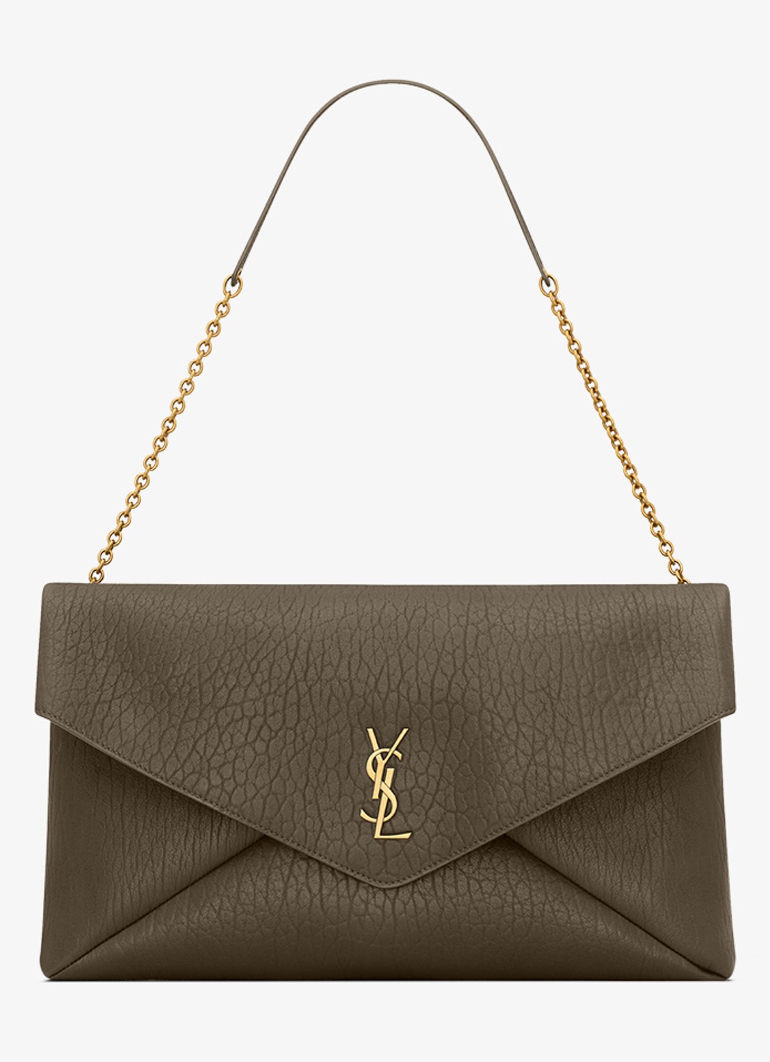 Saint Laurent Cassandre XXL Envelope schoudertas van lamsleer - voorkant 4 donkerkhaki