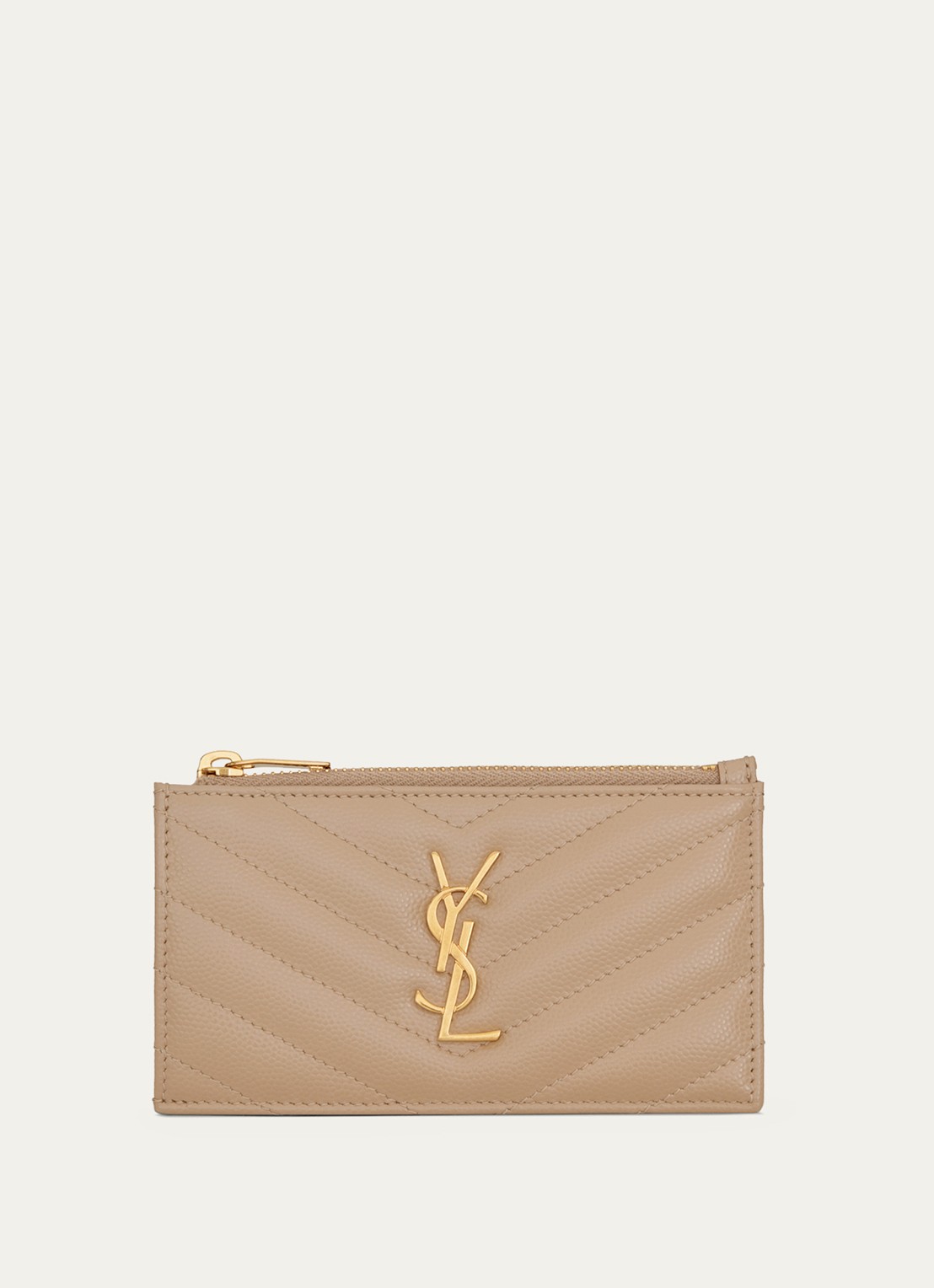 Saint Laurent Cassandre Zip Fragments pasjeshouder van kalfsleer - voorkant 3 beige