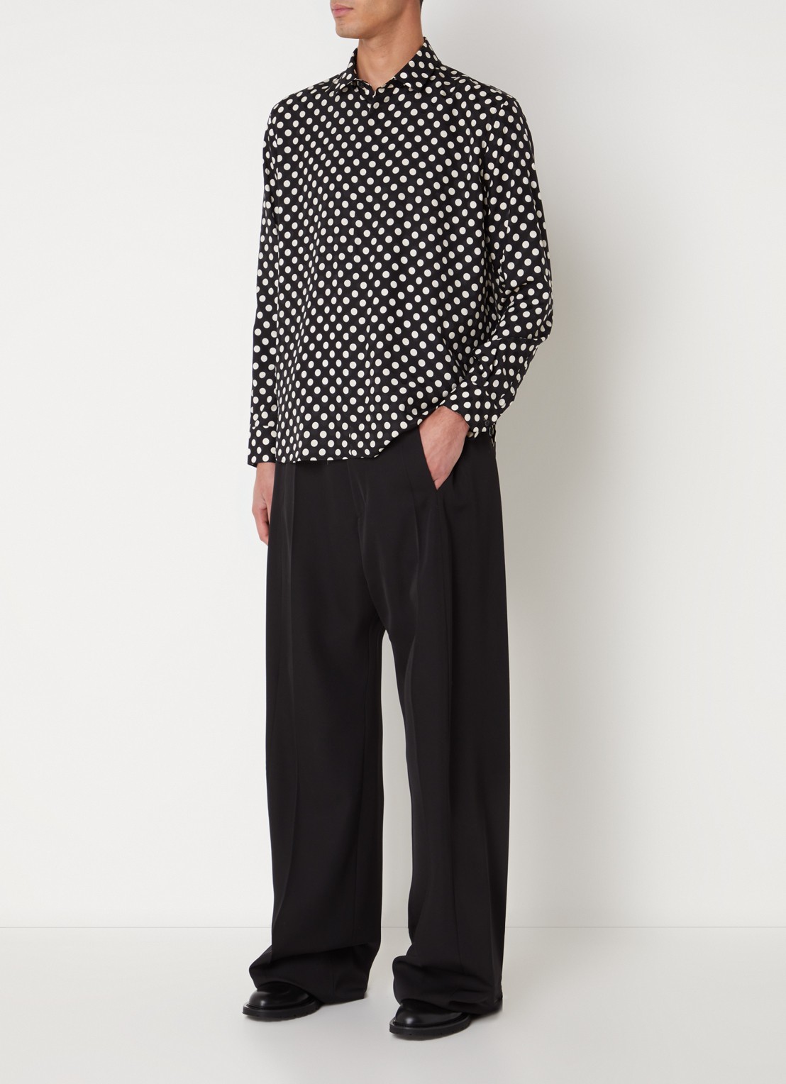 Saint Laurent Chemise regular fit overhemd van zijde met stippenprint  - voorkant 5 zwart