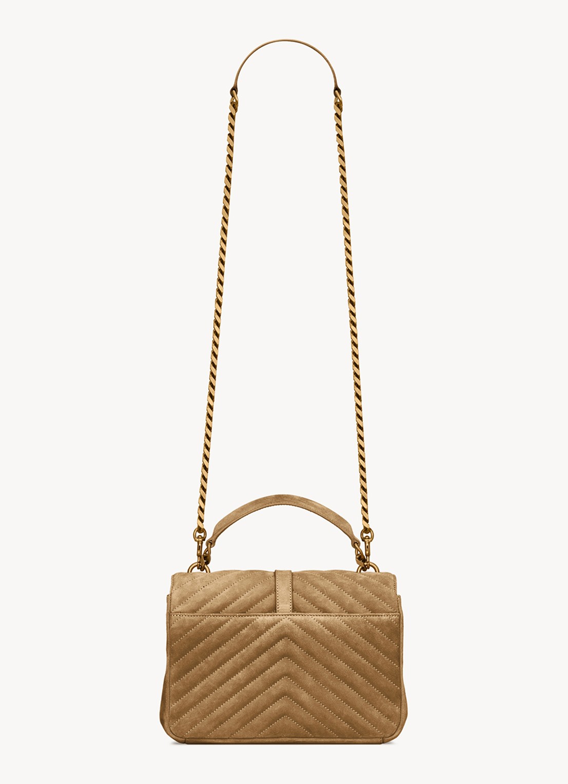 Saint Laurent College Medium crossbodytas van kalfssuède - achterkant beige
