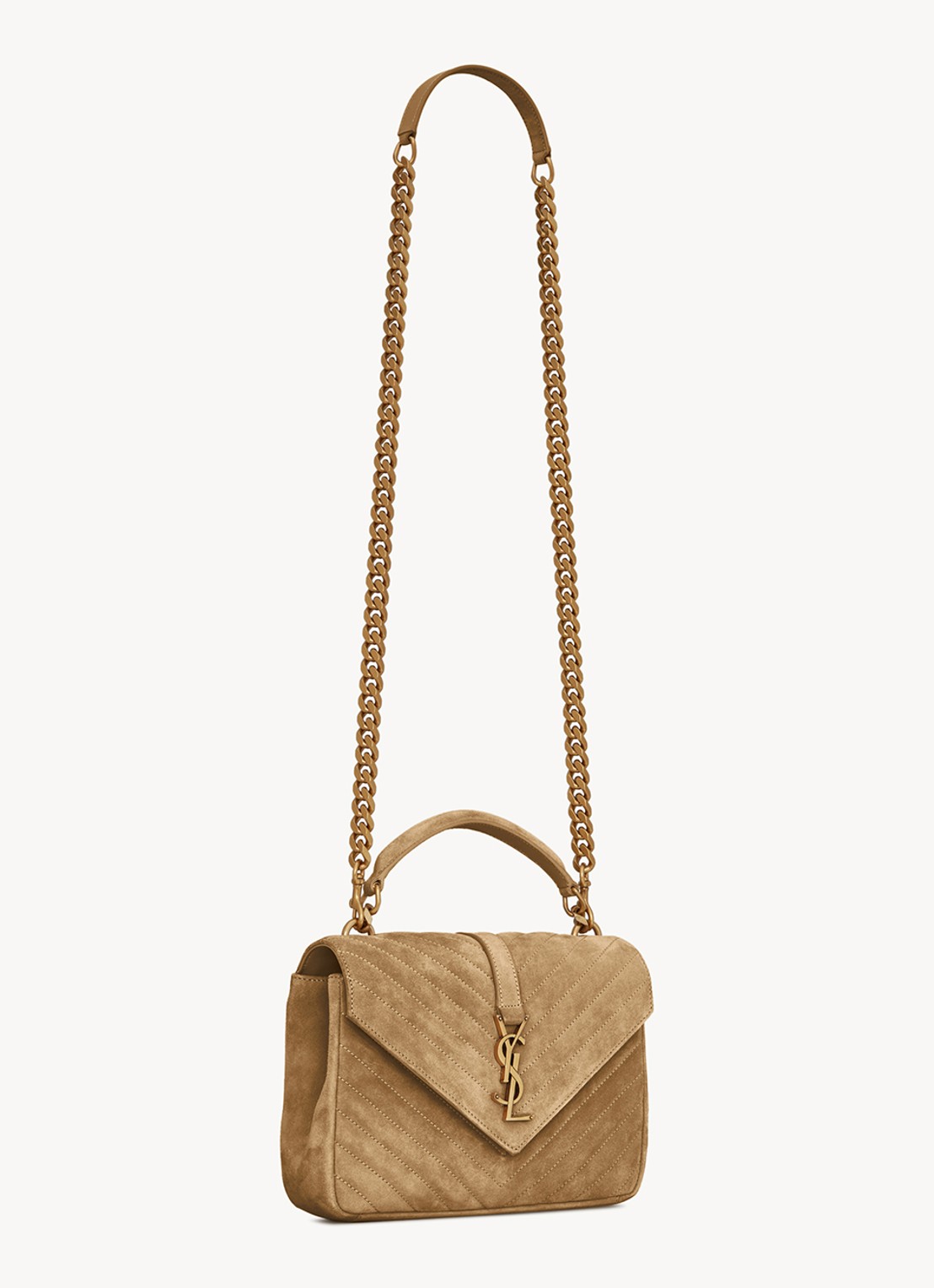 Saint Laurent College Medium crossbodytas van kalfssuède - detail 3 beige