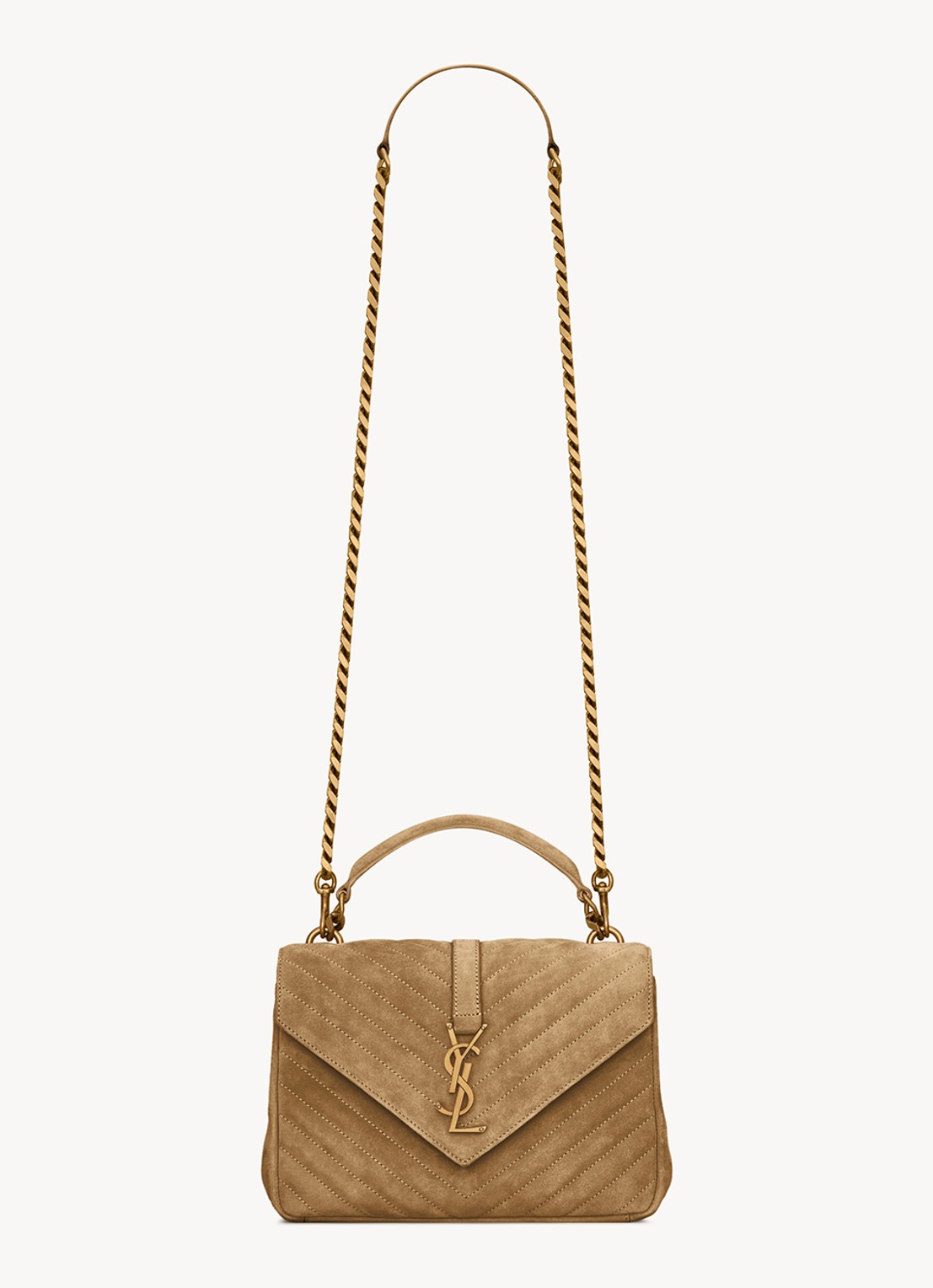 Saint Laurent College Medium crossbodytas van kalfssuède - voorkant 7 beige