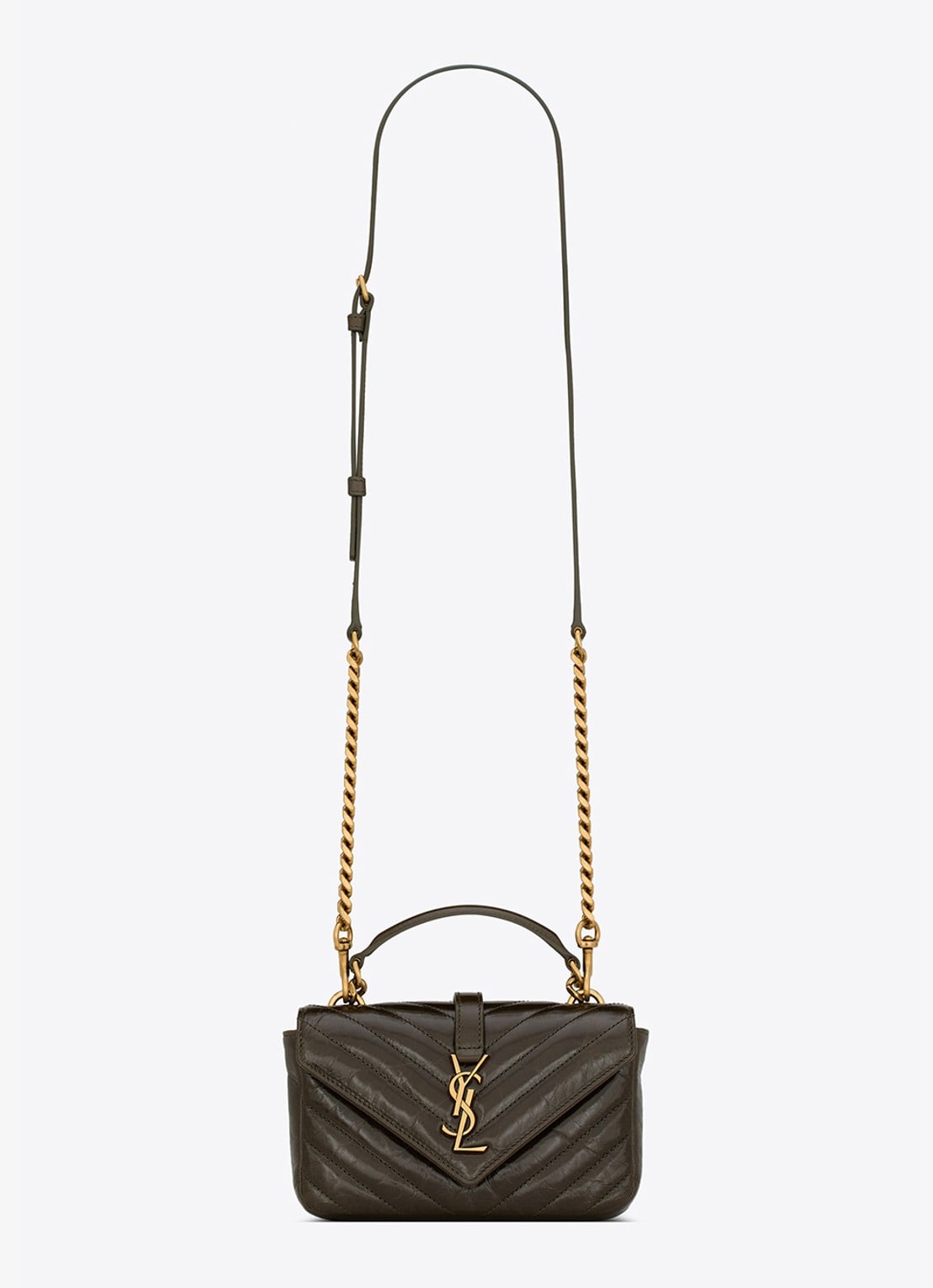 Saint Laurent College Mini handtas van kalfsleer - voorkant 2 bronsgroen