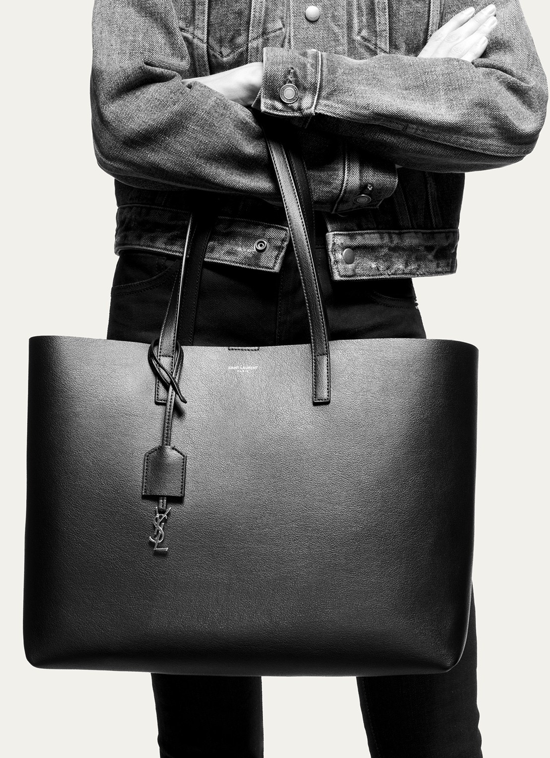 Saint Laurent E/W shopper van kalfsleer - detail 6 grijs