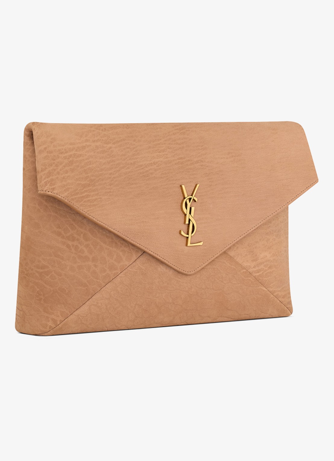 Saint Laurent Envelope Large clutch van lamsleer - detail 4 lichtbruin