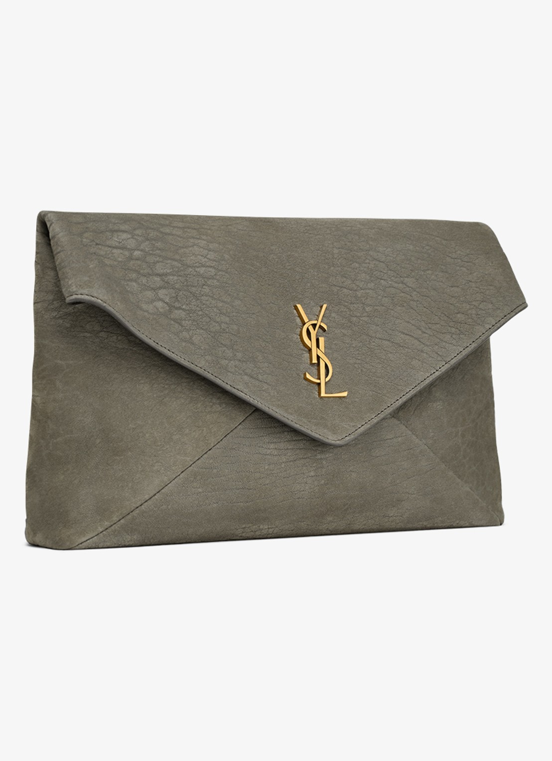 Saint Laurent Envelope Large clutch van lamsleer - detail 3 grijs