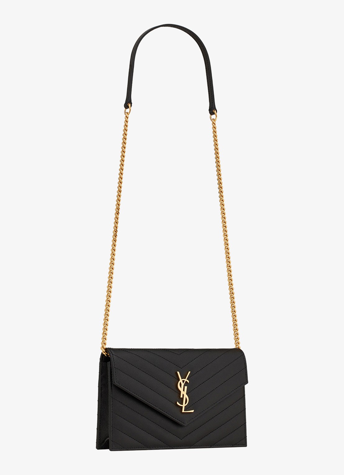 Saint Laurent Envelope portemonnee van kalfsleer met afneembare schouderriem - detail 3 zwart
