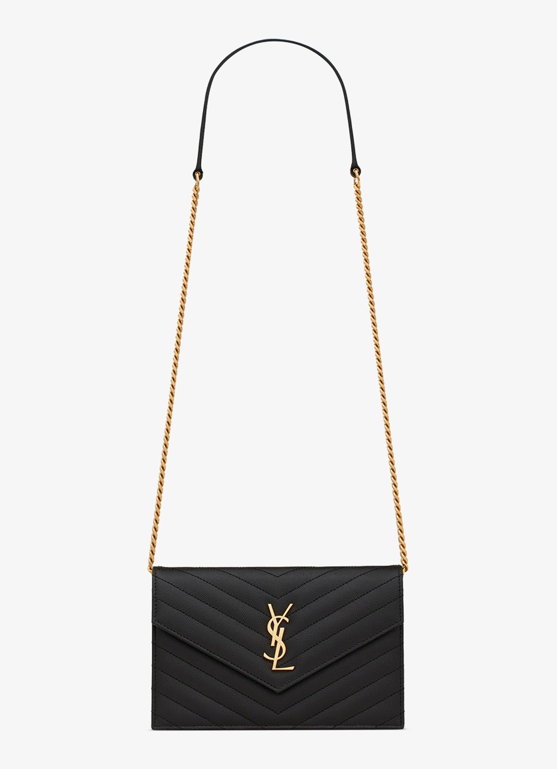 Saint Laurent Envelope portemonnee van kalfsleer met afneembare schouderriem - voorkant zwart